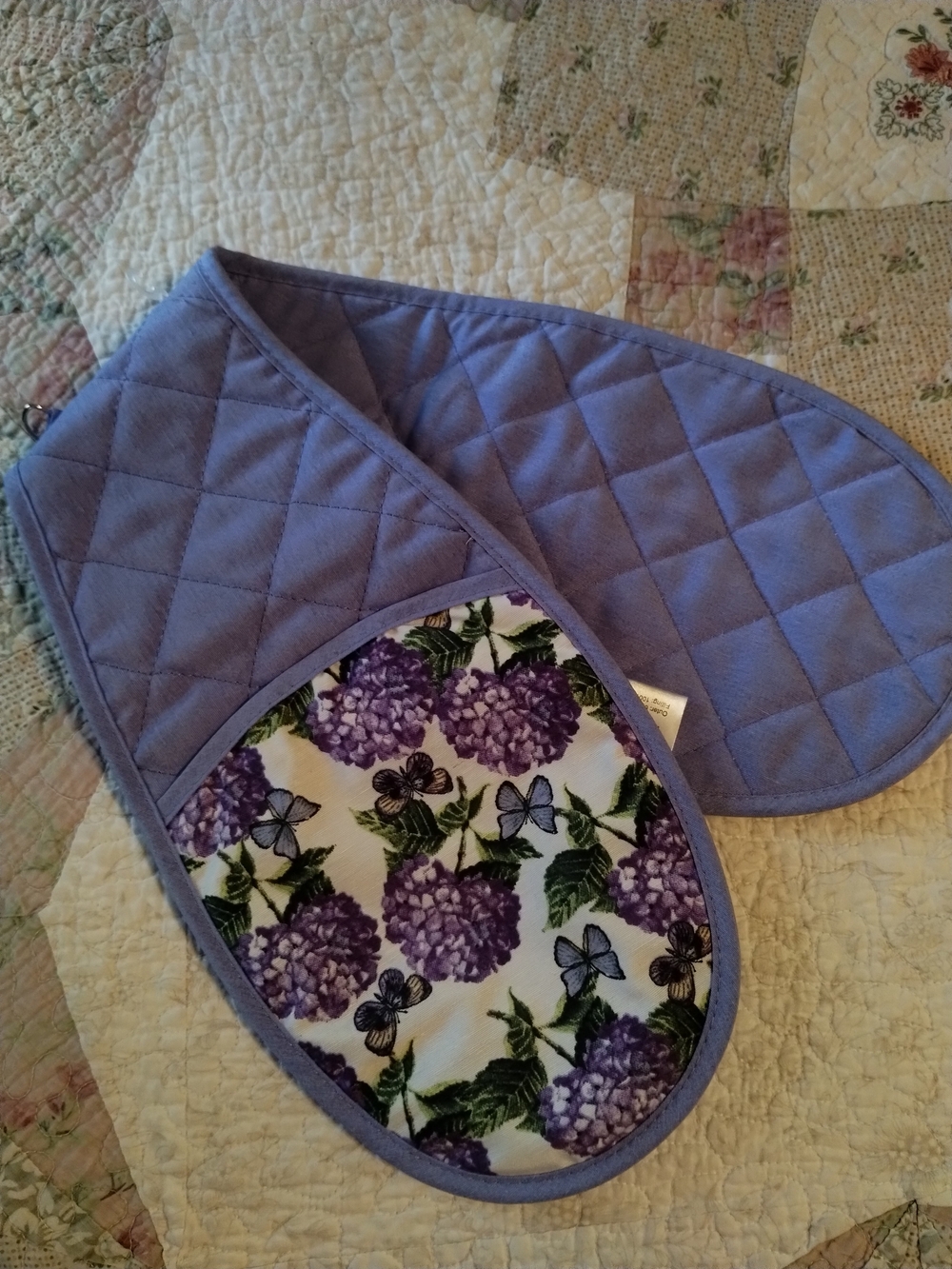 Hydrangea Quilted Lavender Double Oven Mitt - Women Accessories